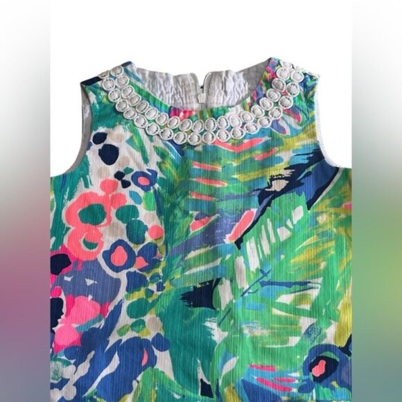 Lilly Pulitzer Girls Size 4 Tropical Print Shift Dress With Embellished Details - Picture 5 of 7